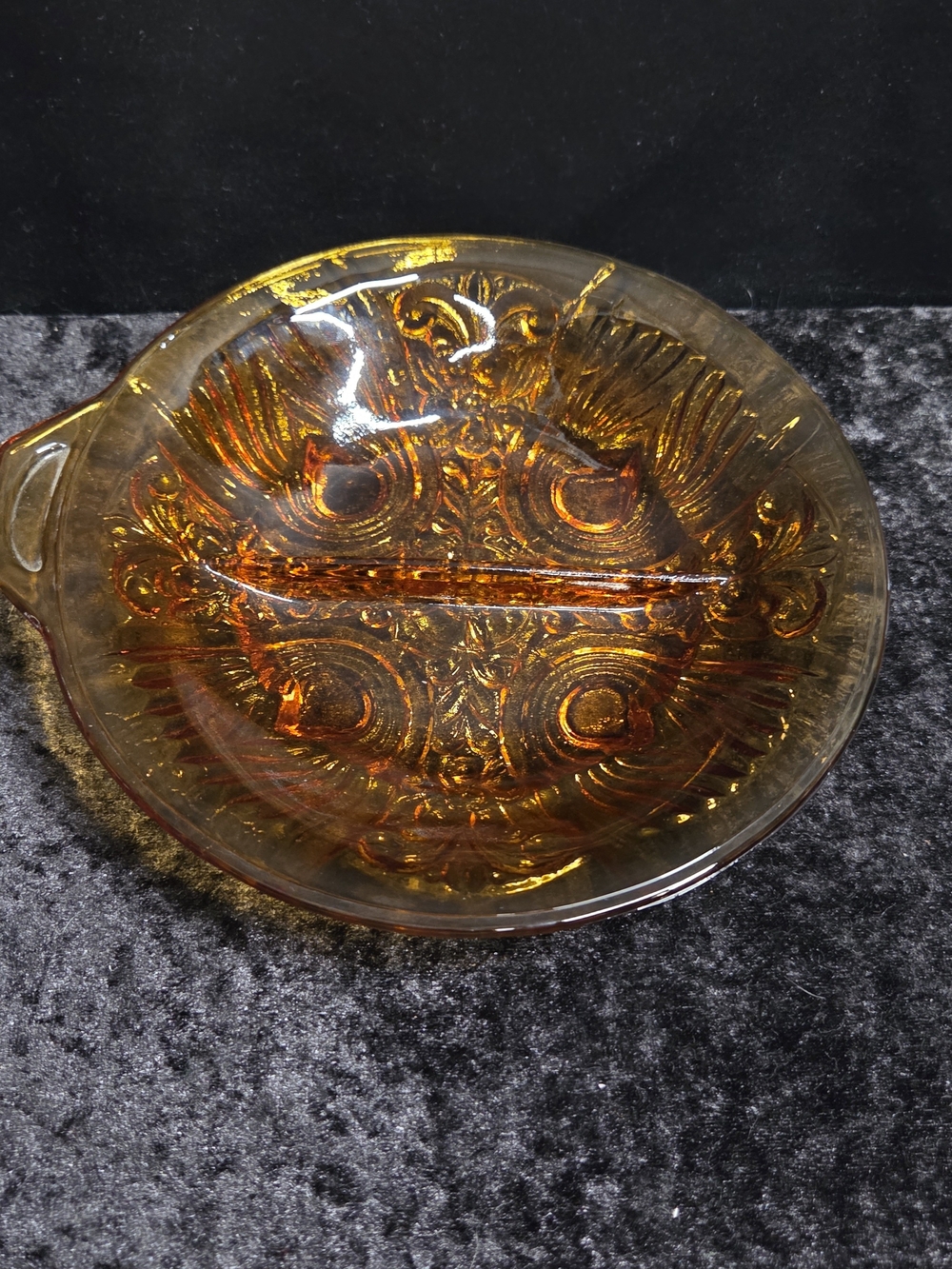Carnival Glass Divided Relish Candy Dish Tray Bowl /Killarney-Marigold pattern